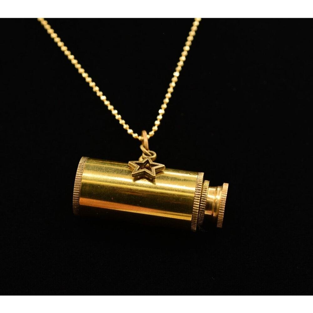 Gold Cylinder Star Pendant Necklace - Women's Jewelry